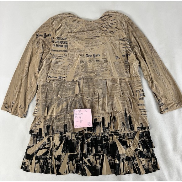 Reina Women's New York Newspaper Printed Layered Pullover Blouse Top Y2K USA L - Picture 9 of 9
